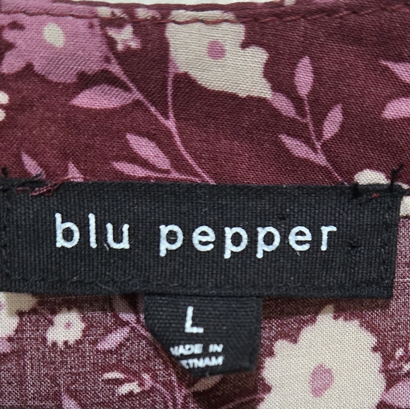 BLU PEPPER Floral Boho Mini Dress Long Balloon Sleeves Plum Purple Size Large - Picture 14 of 16